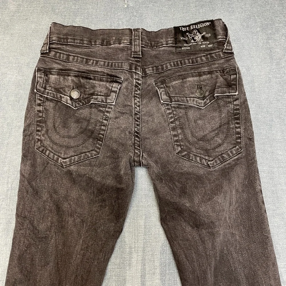 True Religion World Tour Jeans Mens 31 Black Denim Logo Flap Pockets Streetwear